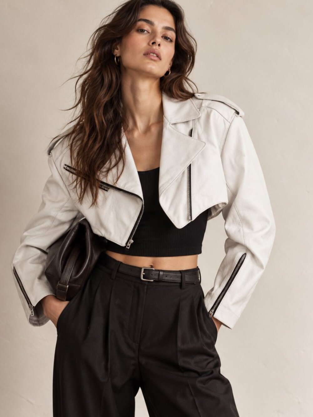 Vintage 1980s super cropped classic motorcycle jacket. 80's retro real leather